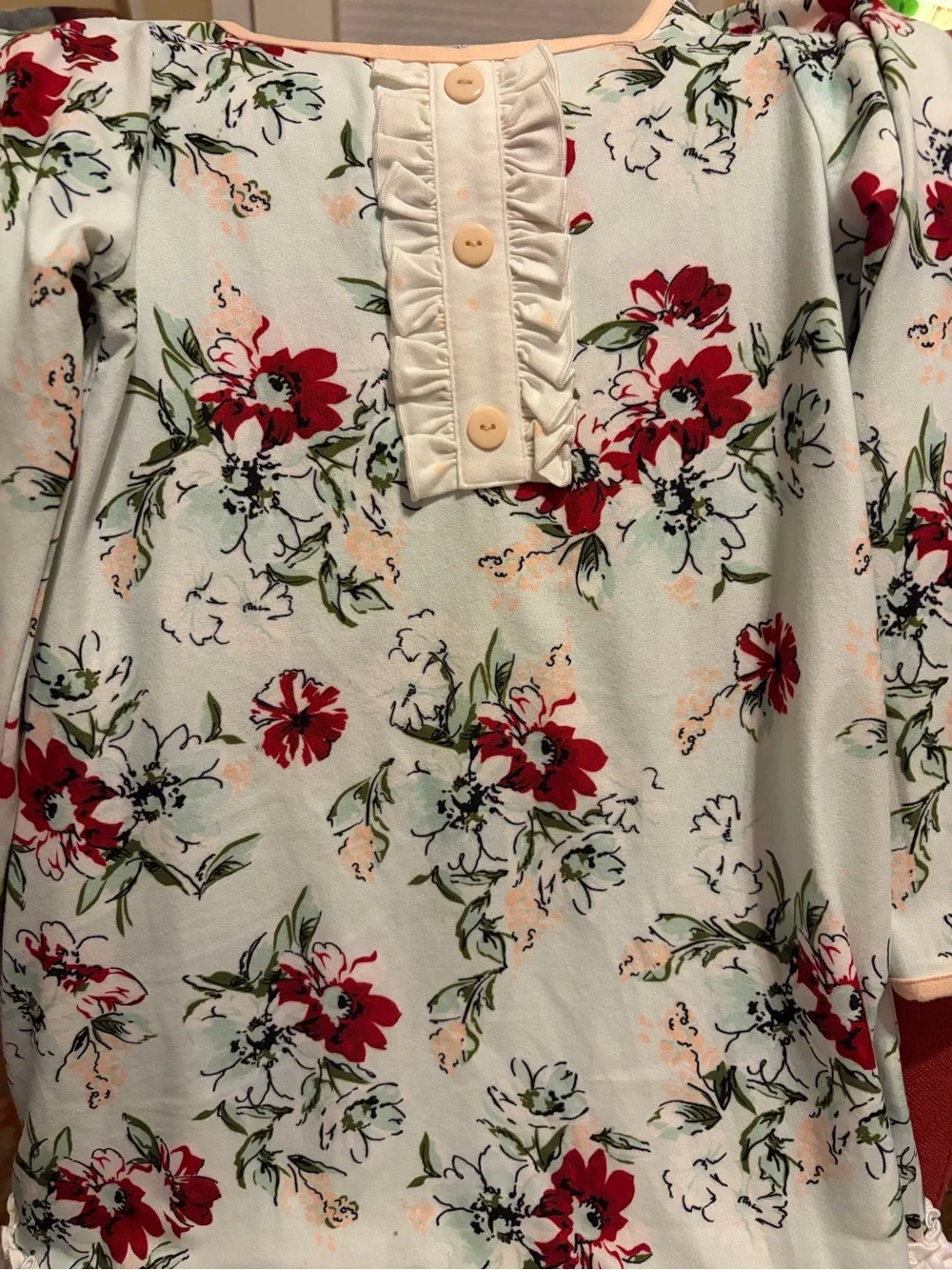 Girls Floral Mint and Red nightgown Set - Sweethoney
